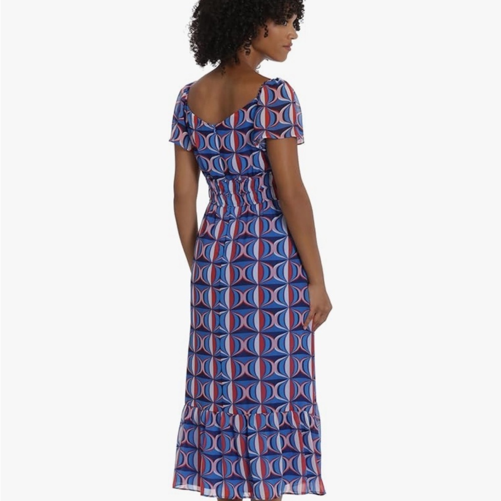 NWT Maggy London Womens Sz 10 Smocked Waist Peasant Midi Dress - Picture 3 of 8